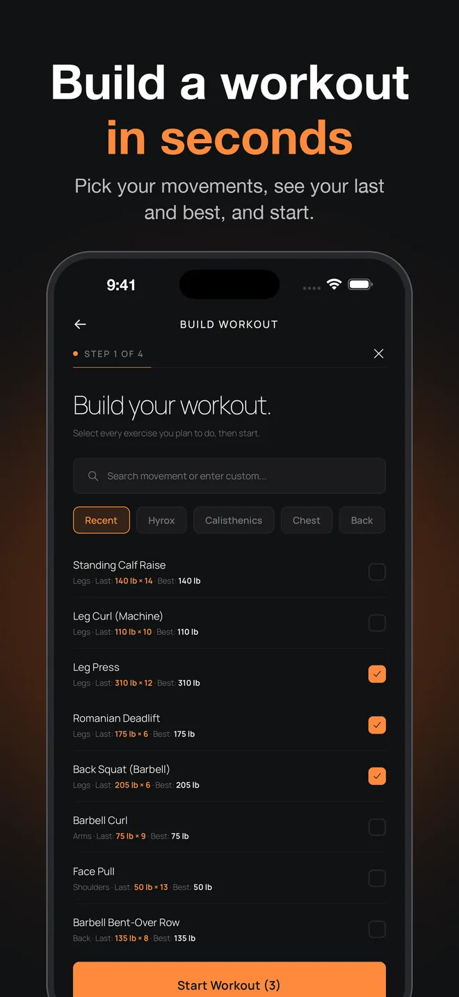 Building a workout with search and category filters